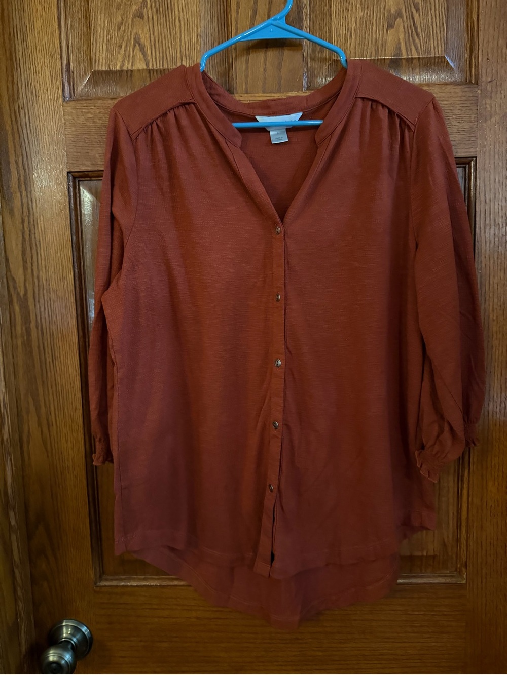 Christopher & Banks Large TerraCotta V Neck 3/4 Sleeves Button Front